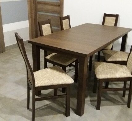 Jedálenský set Agáta – 6x stolička, 1x rozkladací stôl (wenge/eko koža)