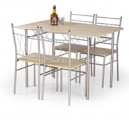 Faust – Stôl + 4 stoličky (dub sonoma, strieborná)