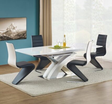Sandor – Jedálenský stôl 160-220×90 cm (biely lak, strieborná)
