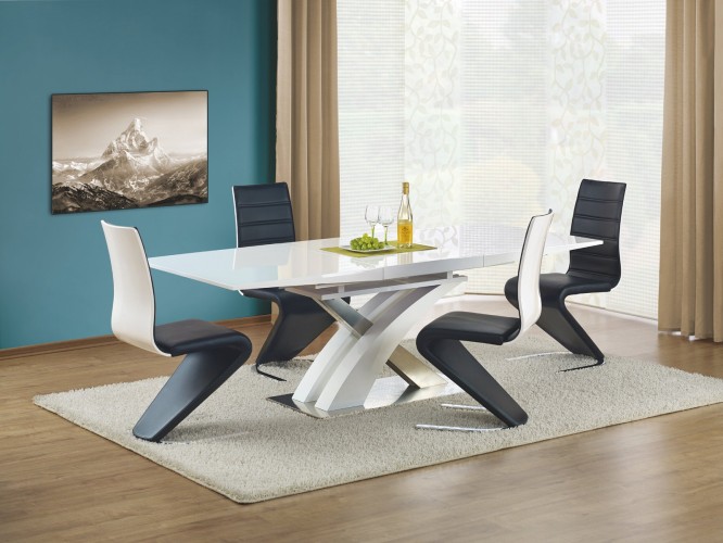 Sandor – Jedálenský stôl 160-220×90 cm (biely lak, strieborná)