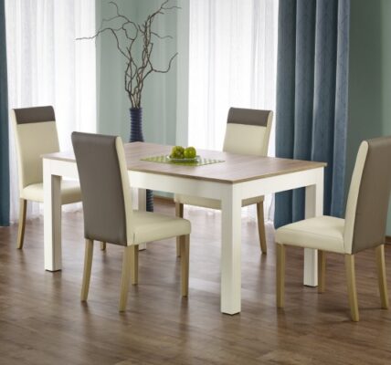 Seweryn – Jedálenský stôl 160-300×90 cm (dub sonoma, biela)