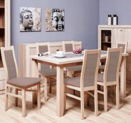Agáta – Set 6x stolička, 1x stôl + rozklad (sonoma/nubuk 26W)