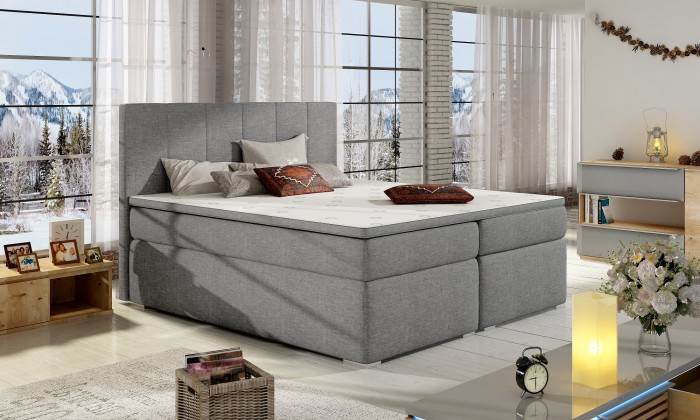 Posteľ Boxspring Bolero 180×200, sv. sivá, vr.mat., topperu a úp