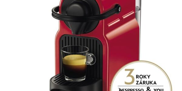 Espresso Krups Nespresso Inissia XN1005 červen… Kávovar na kapsle tlak 19bar, rychlé nahřátí již za 25 s, flow stop systém – automatické dávkování n