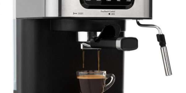 Espresso Klarstein Arabica ocel… Tlak 15 barů, dotykové ovládání s LED digitálním displejem, pohyblivá napěňovací tryska na mléko.