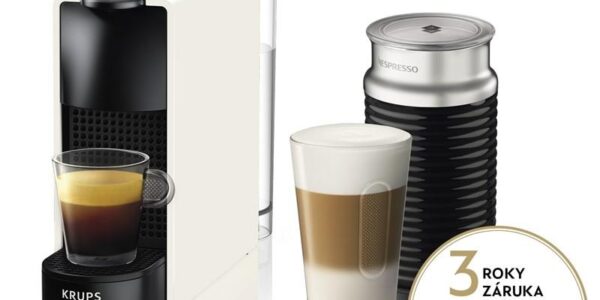 Espresso Krups Nespresso Essenza mini XN111110 biele… Velmi malé rozměry, snadné ovládání, aeroccino pro přípravu horkého mléka a mléčné pěny.