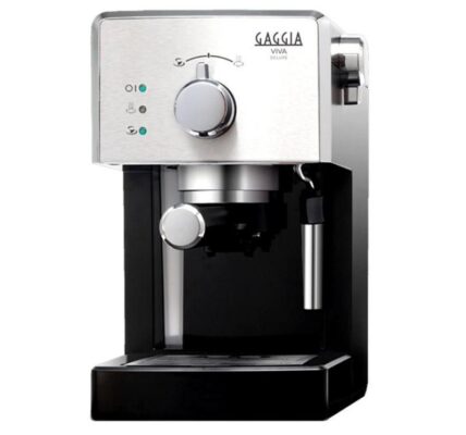Espresso Gaggia Viva Deluxe čierne/chróm… Praktický, ergonomický a snadno ovladatelný. Možno zvolit užití mleté kávy nebo kávových podů. Parní trysk