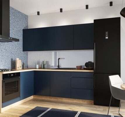 Rohová kuchyňa Minea ľavý roh 230×180 (modrá mat)