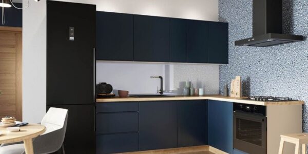 Rohová kuchyňa Minea pravý roh 230×180 (modrá mat)