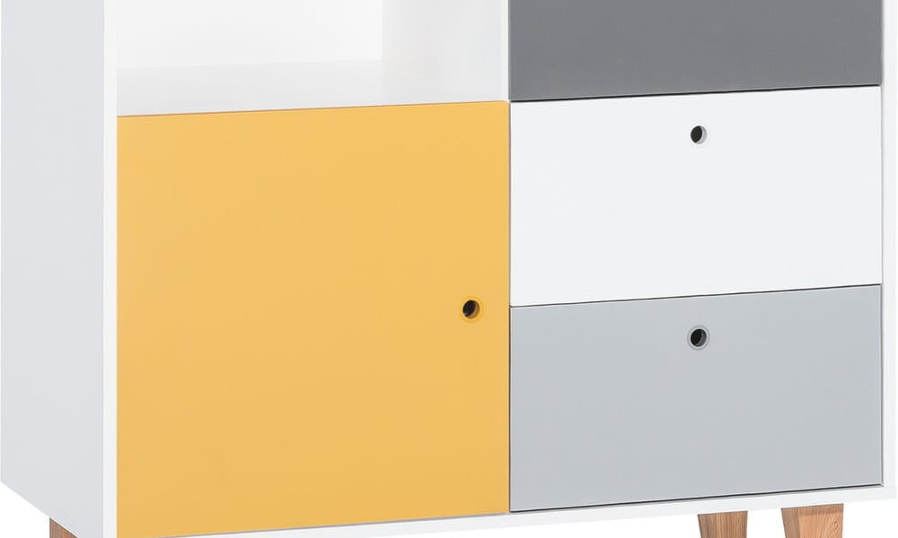 Bielo-sivá komoda so žltým detailom Vox Concept