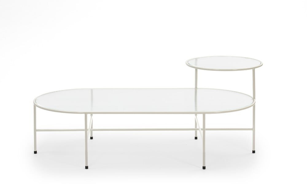 Krémovo-biely konferenčný stolík so sklenenou doskou Teulat Nix