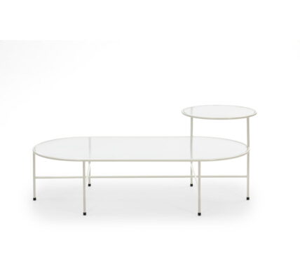 Krémovo-biely konferenčný stolík so sklenenou doskou Teulat Nix