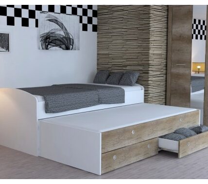 Rozkladacia posteľ Patrik Color 90×200 cm, biela/dub canyon