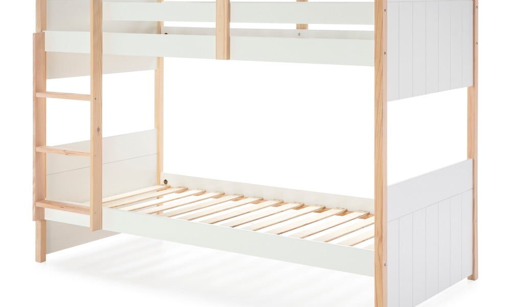 Biela detská poschodová posteľ s nohami z borovicového dreva Marckeric Kiara