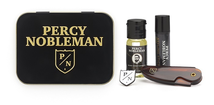 Percy Nobleman Pánska cestovná sada na fúzy (Stylingový vosk + Olej na fúzy+ hrebeň)