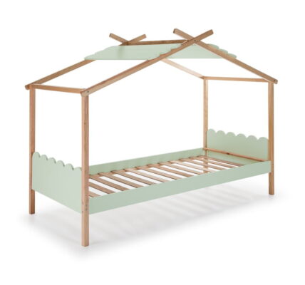 Zelená detská posteľ s konštrukciou z borovicového dreva Marckeric Nuvem, 90 x 190 cm