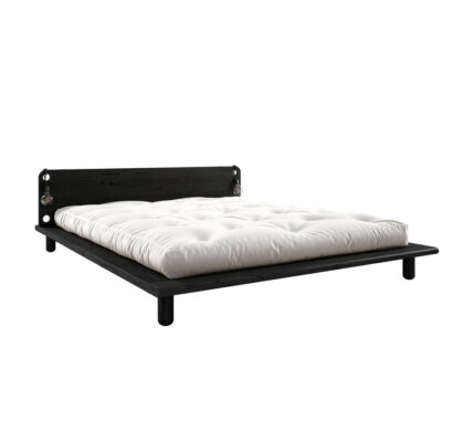 Čierna dvojlôžková posteľ z masívneho dreva s čelom, lampičkami a matracom Comfort Karup Design Peek, 140 x 200 cm