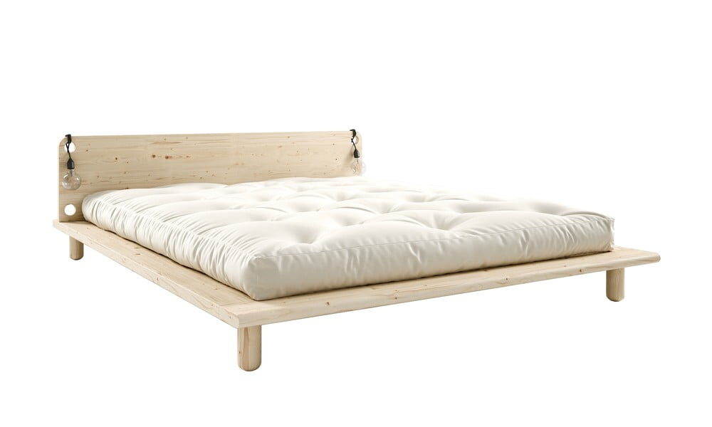 Dvojlôžková posteľ z masívneho dreva s čelom, lampičkami a matracom Double Latex Karup Design Peek, 140 x 200 cm