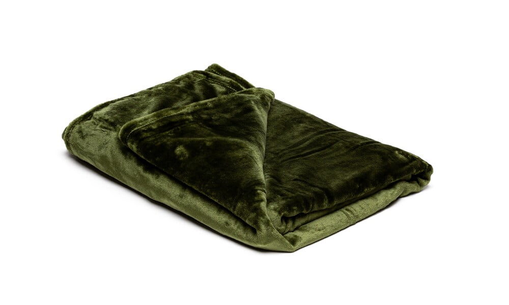 Olivovozelená mikroplyšová deka My House, 150 × 200 cm