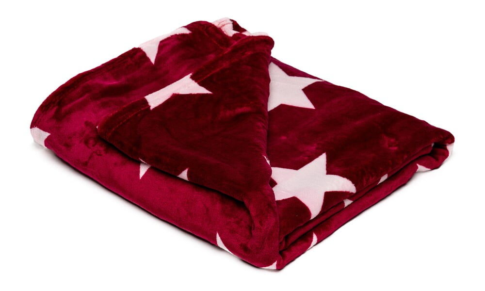 Vínovočervená mikroplyšová deka My House Stars, 150 × 200 cm