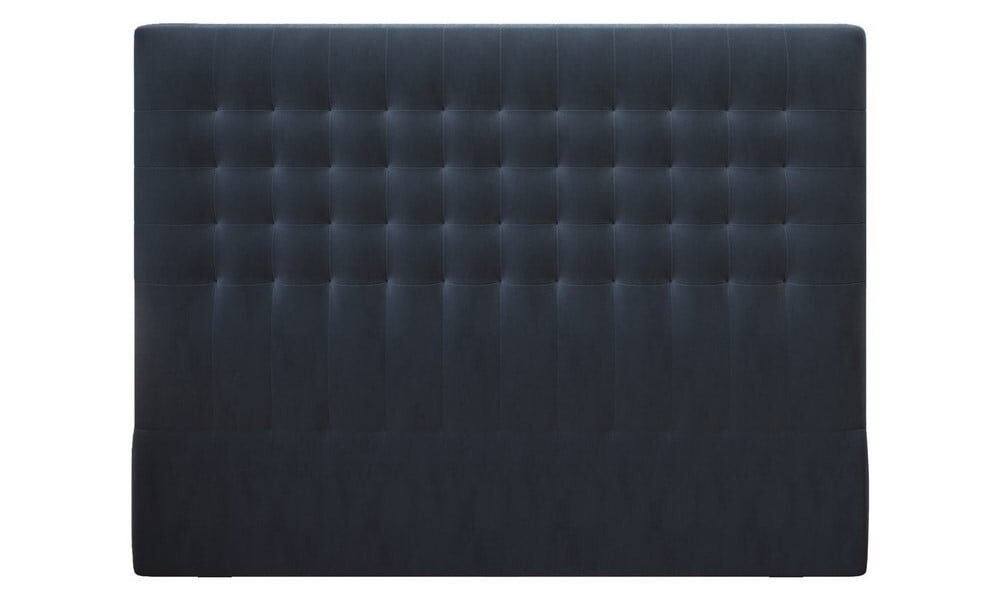 Tmavomodré čelo postele so zamatovým poťahom Windsor & Co Sofas Apollo, 180 × 120 cm