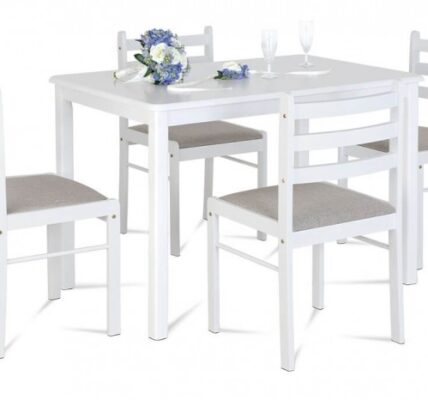 Jedálenský set Blanche – 4x stolička, 1x stôl (drevo, biela)