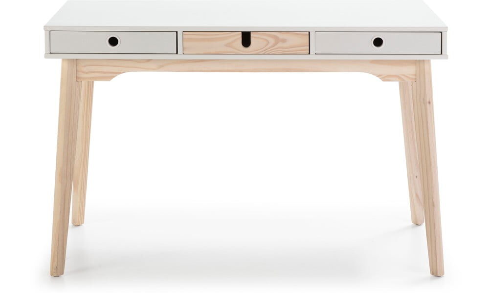 Biely písací stôl s nohami z borovicového dreva Marckeric Kiara