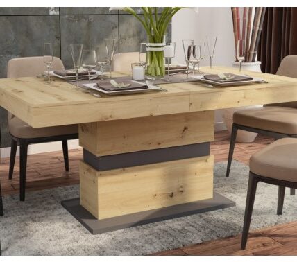 Jedálenský stôl Nestor 160×90 cm, dub artisan/grafit, rozkladací