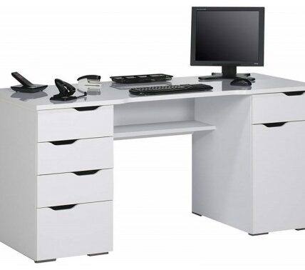 Písací stôl Model 9539, biely/biely lesk