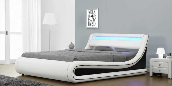 Manželská posteľ s LED osvetlením MANILA NEW biela / čierna 163 x 200 cm