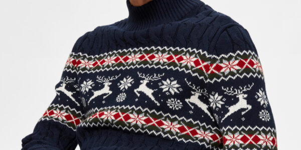 Modrý pánsky vianočný sveter s rolákom Selected Homme