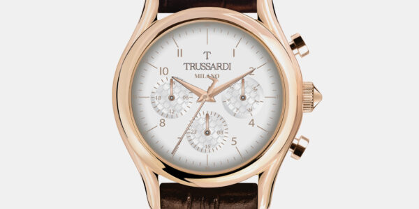 Pánske hodinky s tmavohnedým koženým remienkom Trussardi