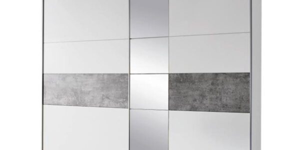 Sconto Šatníková skriňa CADENCE biela/sivá, šírka 218 cm
