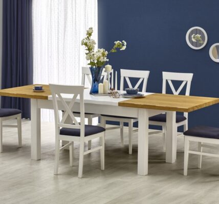 Jedálenský stôl rozkladací LEONARDO 160/250 biela / dub medový