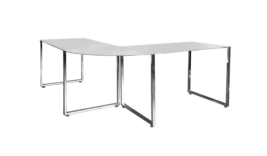 King Home Rohový kancelársky stôl BIG DEAL – biele sklo