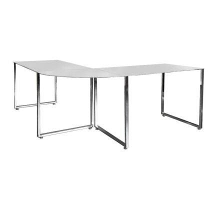 King Home Rohový kancelársky stôl BIG DEAL – biele sklo