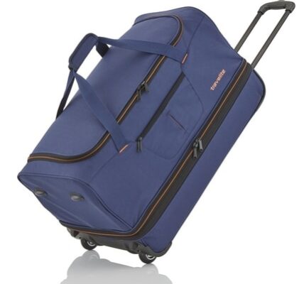 Travelite Cestovní taška na kolečkách Basics Wheeled duffle L Navy/orange 98/119 l