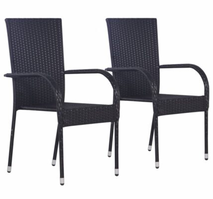 Záhradná stohovateľné stoličky 2 ks polyratan Čierna