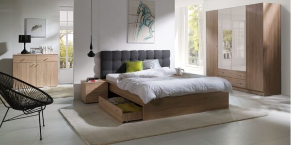 Manželská posteľ MEXIM dub sonoma / tmavosivá 160 x 200 cm