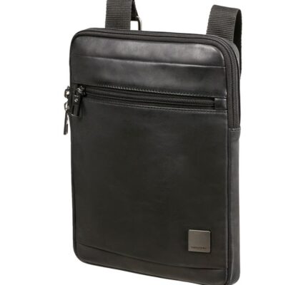 Samsonite Pánská kožená taška přes rameno Hip-Square L 9,7“ – černá