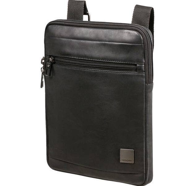 Samsonite Pánská kožená taška přes rameno Hip-Square L 9,7“ – černá