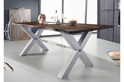 Bighome – DARKNESS Jedálenský stôl 180×100 cm – strieborné nohy, hnedá, akácia