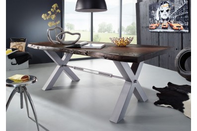 Bighome – DARKNESS Jedálenský stôl 180×110 cm – strieborné nohy, hnedá, akácia