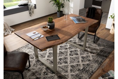 Bighome – METALL Jedálenský stôl so striebornými nohami 160×90, akácia, prírodná