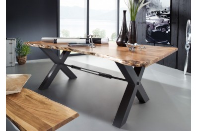Bighome – DARKNESS Jedálenský stôl 200×100 cm – čierne nohy, prírodná, akácia