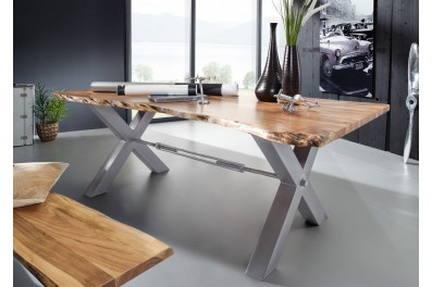 Bighome – DARKNESS Jedálenský stôl 180×100 cm – strieborné nohy, prírodná, akácia