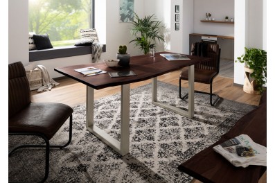 Bighome – METALL Jedálenský stôl so striebornými nohami 180×90, akácia, hnedá