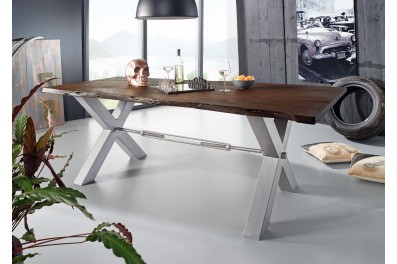 Bighome – DARKNESS Jedálenský stôl 220×100 cm – strieborné nohy, hnedá, akácia