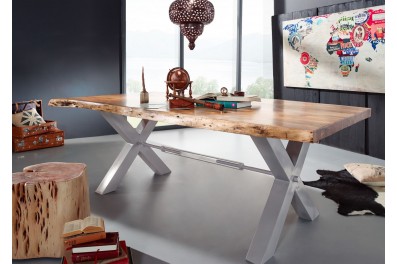 Bighome – DARKNESS Jedálenský stôl 180×110 cm – strieborné nohy, prírodná, akácia