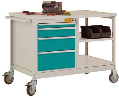Mobilný pracovný stôl ESD model 1 s policami, ŠxHxH 1135 x 590 x 805 mm Manuflex LW1002.5021 LW1002.5021
